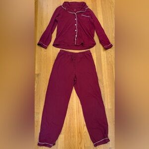 Burgundy Pajama Set with White Trim